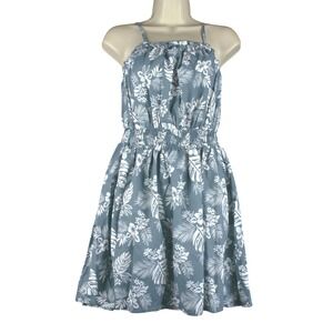 Cupshe Womens M Blue Smocked Mini Sundress Tropical Boho Cottagecore Beachy